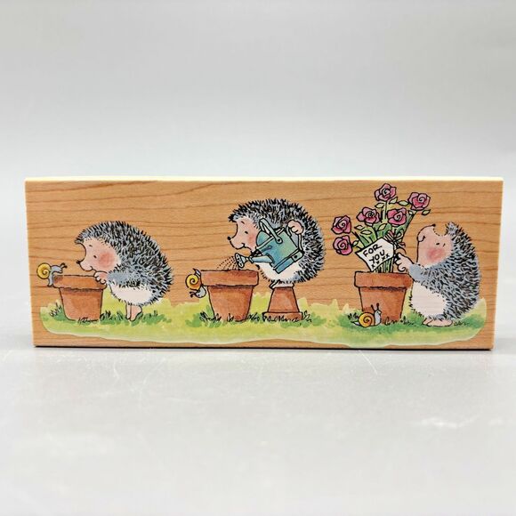 Penny Black Rubber Stamp 2363K Labour of Love Margaret Sherry Hedgehogs Flowers - Picture 1 of 7